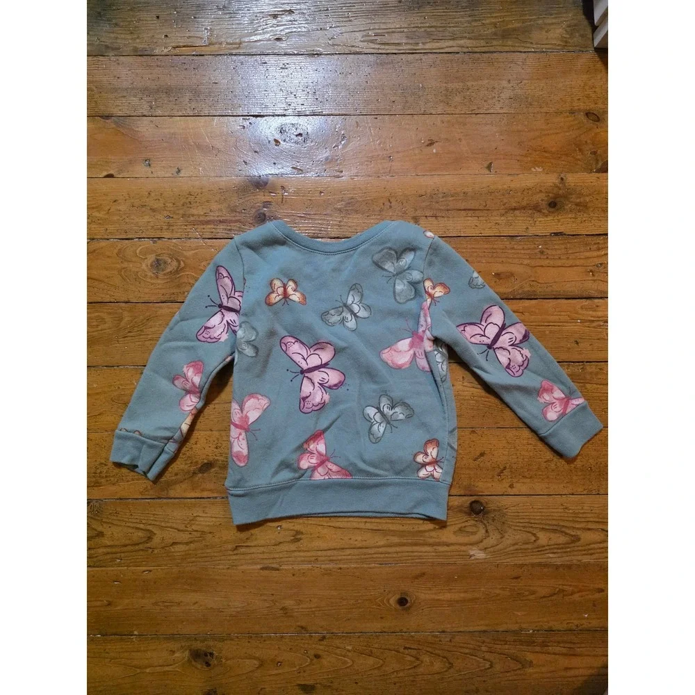 Garanimals Toddler Girls Butterfly Print Sweatshirt Teal Blue Fleece Pullover 2T